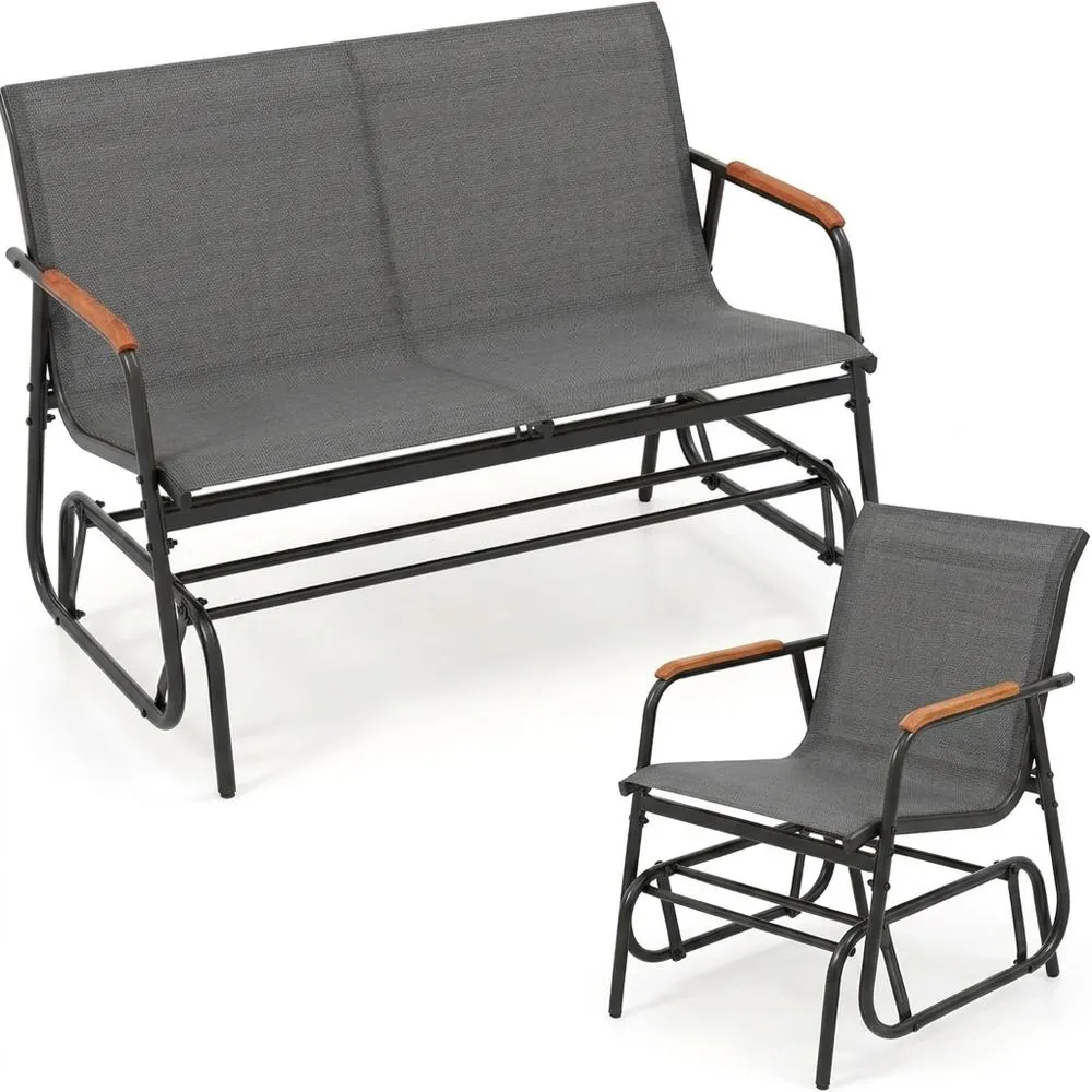 Banco Balancín Exterior de Jardín con Reposabrazos de Madera