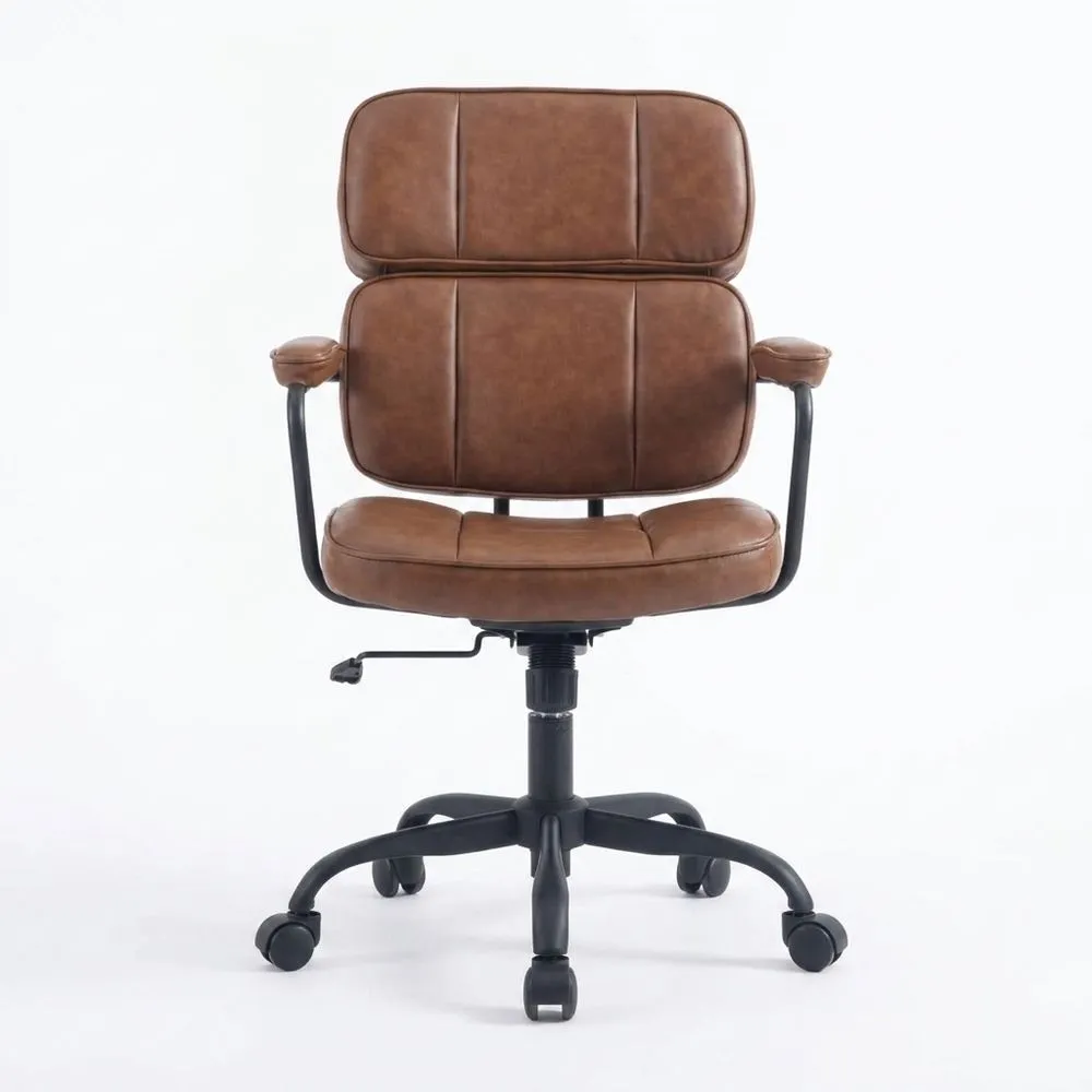 Silla de Oficina Reclinable Moderna en PU Ajustable en Altura, Marrón
