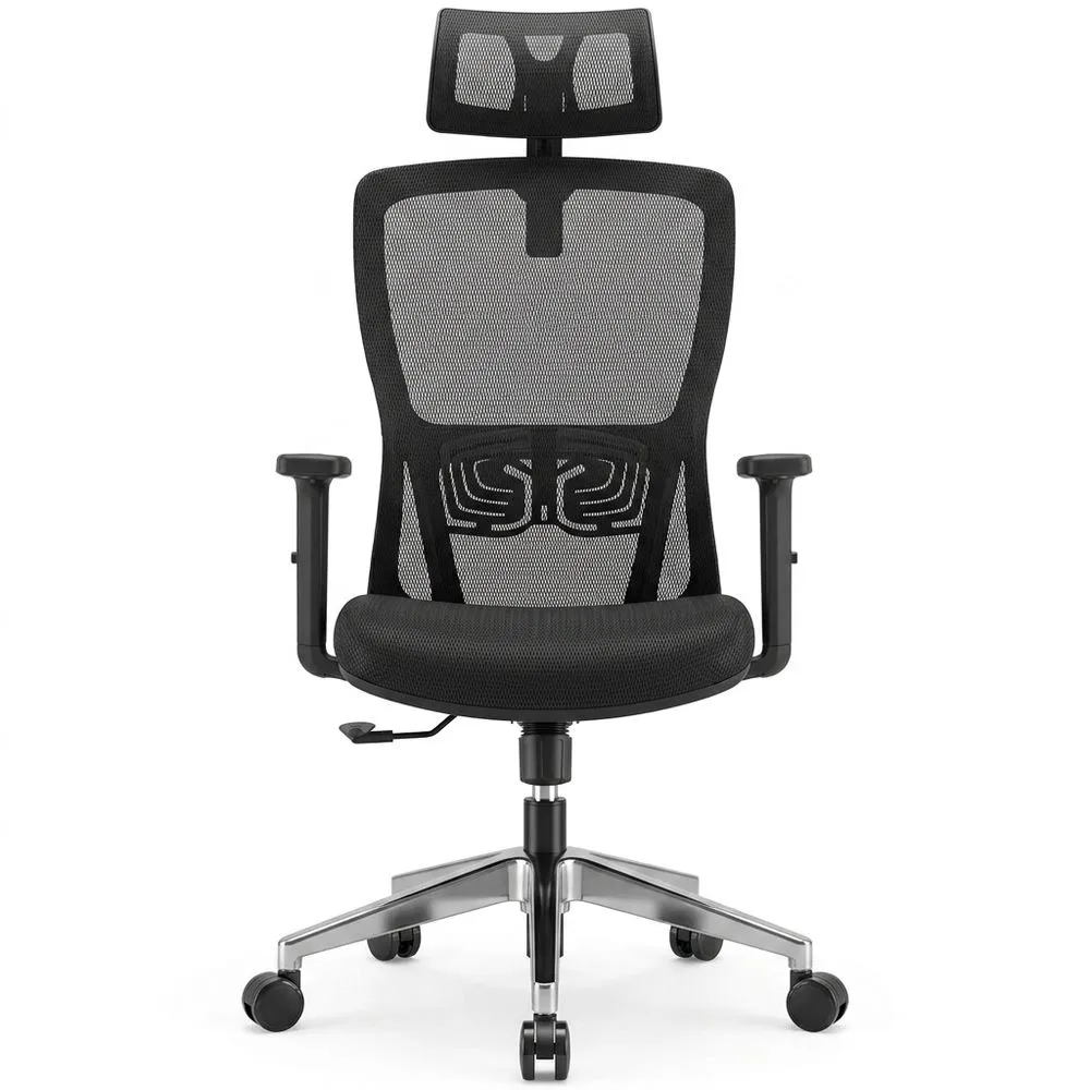Silla de Oficina Ergonómica con Reposacabezas y Reposabrazos Ajustables, Soporte Lumbar, Altura Regulable y Oscilación 120°
