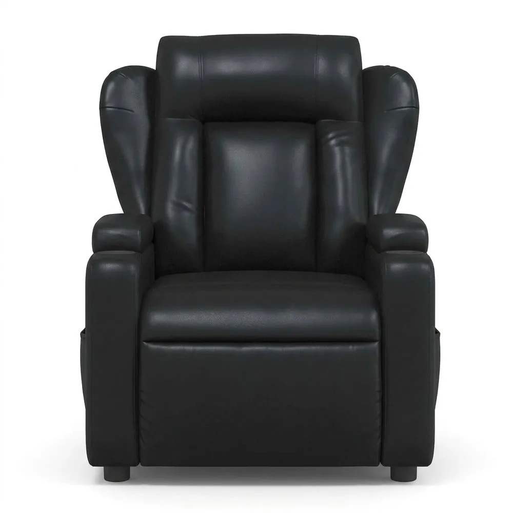 Sillón Reclinable de Cuero Sintético Negro para Salón con Reposabrazos