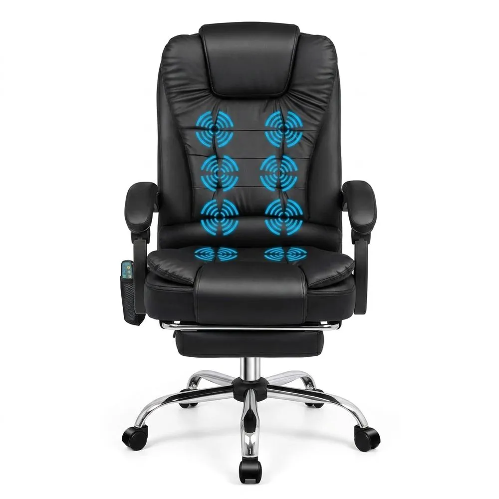 Silla de Oficina Ergonómica con Función de Masaje Térmico, Reposabrazos Acolchados y Reposacabezas Suave