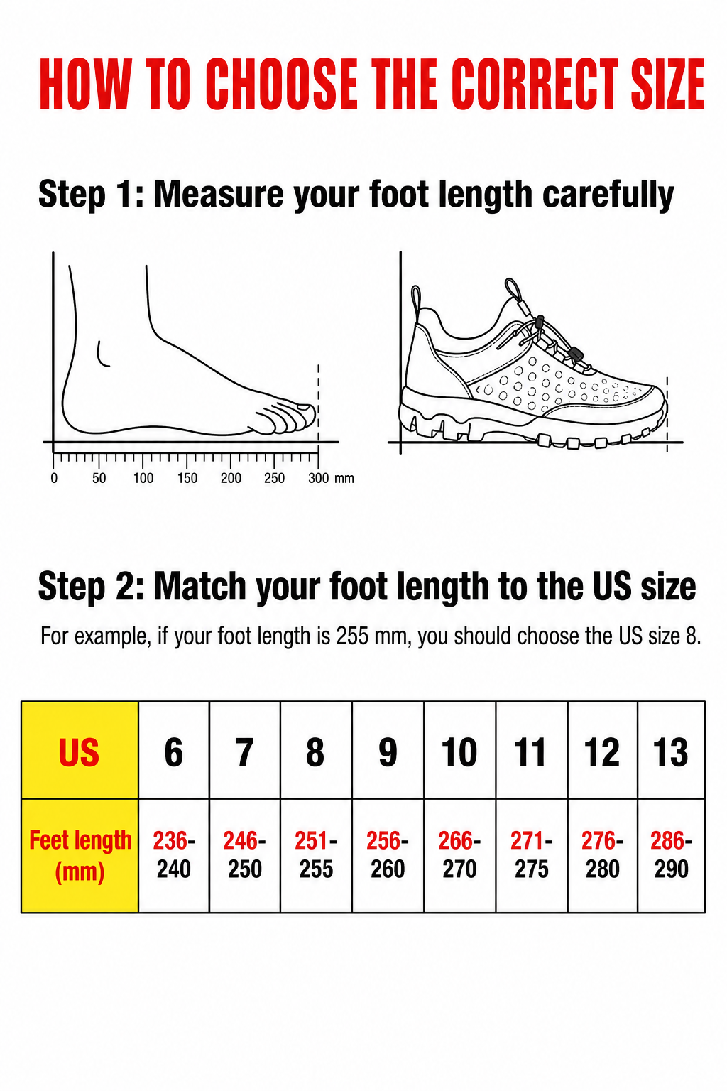 US men's sizes 6-13 size chart