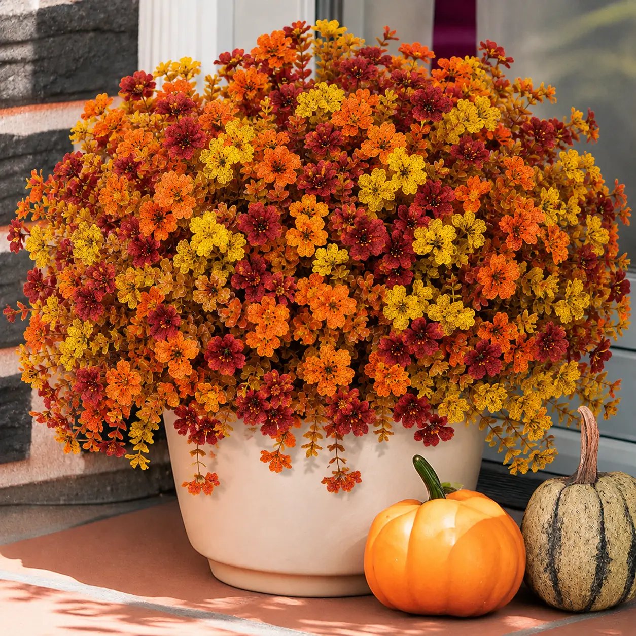 🍂 Instant Autumn Curb Appeal: 12pcs Artificial Fall Flowers | Pre-Mixed Harvest Bouquet for Porch Pots & Window Boxes | UV-Resistant, Fade-Proof Halloween Decor 