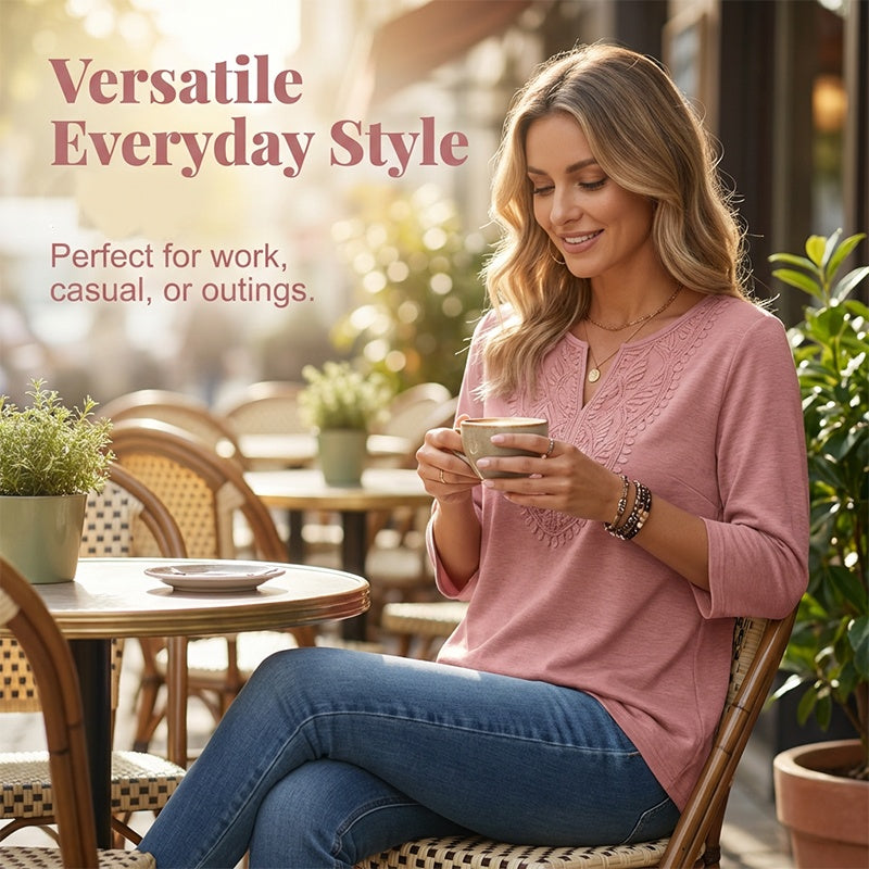 ☀️👚[70% OFF TODAY] Women's Lace-Trim V-Neck Blouse – Breathable & Flattering Drape Top 🌿