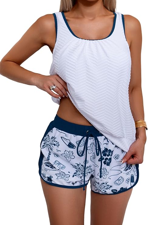 💙 Soft Tone Tankini Set | Tummy Control Boy Shorts & Textured Top | Chic Enough to Wear Beyond the Beach 🌊 