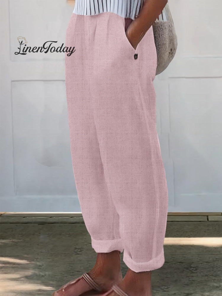 Women's Printed Cotton And Linen Casual Pants