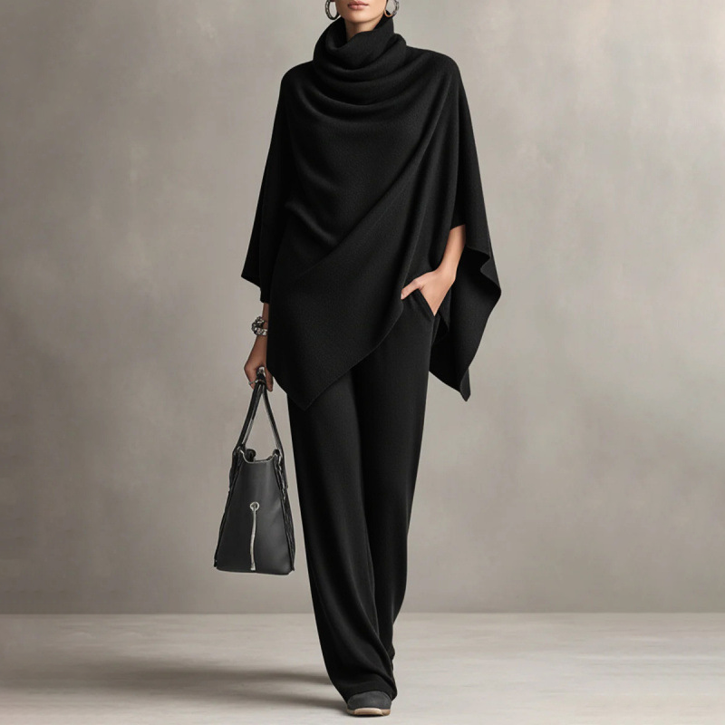 ✨ Elevated Comfort | Women's Cowl-Neck Cape & Wide-Leg Pants 2-Piece Set Free shipping