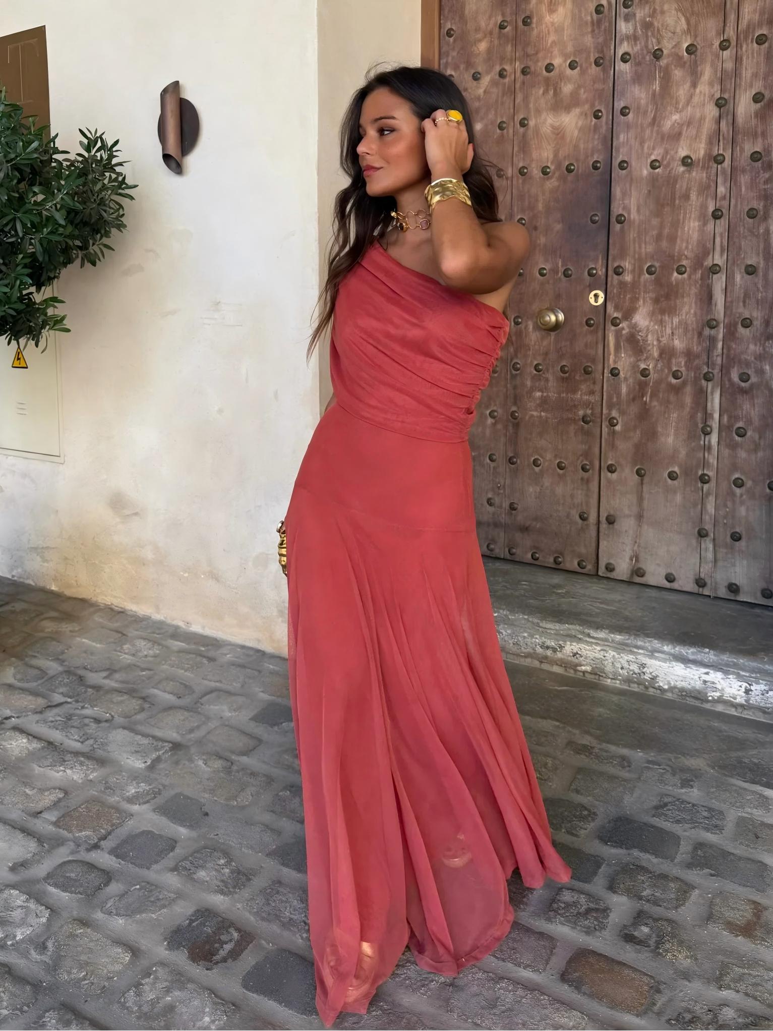 Toledo One Shoulder Mesh Maxi Dress