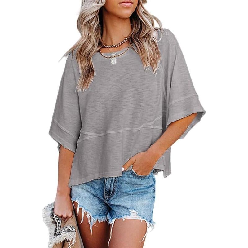 Women's Summer Casual Crewneck Batwing Half Sleeve T-Shirts Solid Color Loose Fit Cute Basic Flowy Tops Tees Blouses 📦Buy 2 Free Shipping