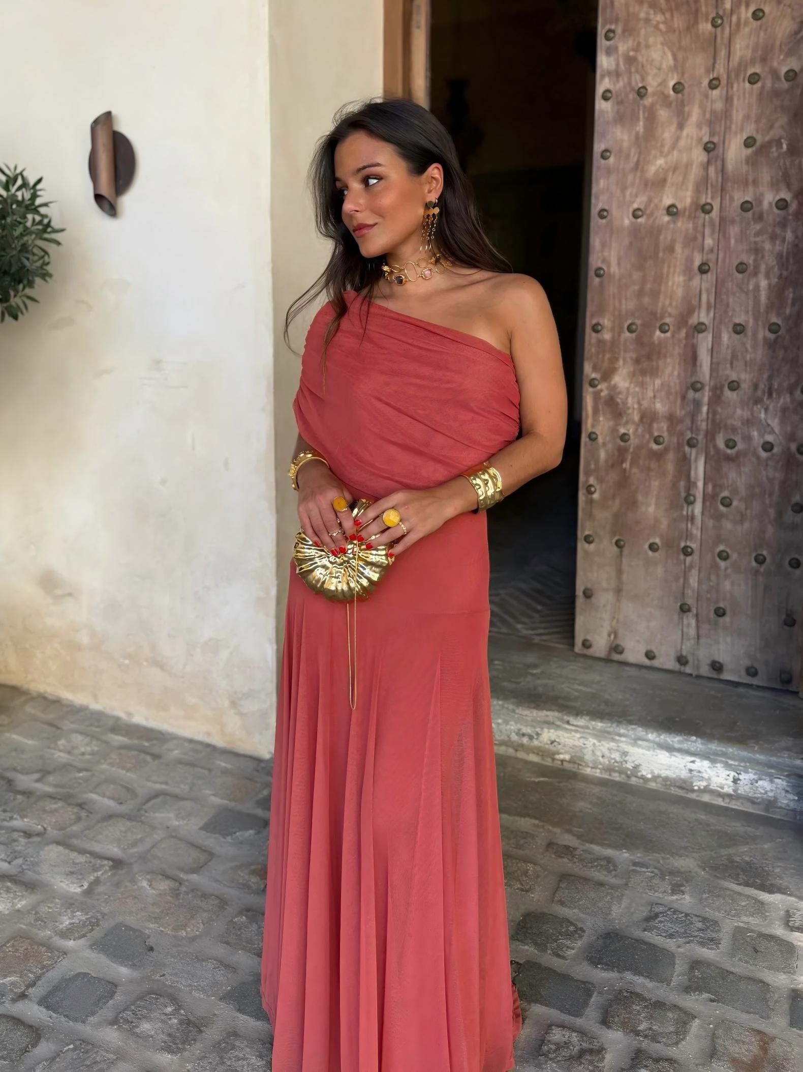 Toledo One Shoulder Mesh Maxi Dress