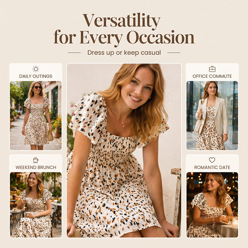 ✨Square Neck Floral Midi Dress – Smocked Bodice, Flowy Tiered Skirt, Romantic 🌸