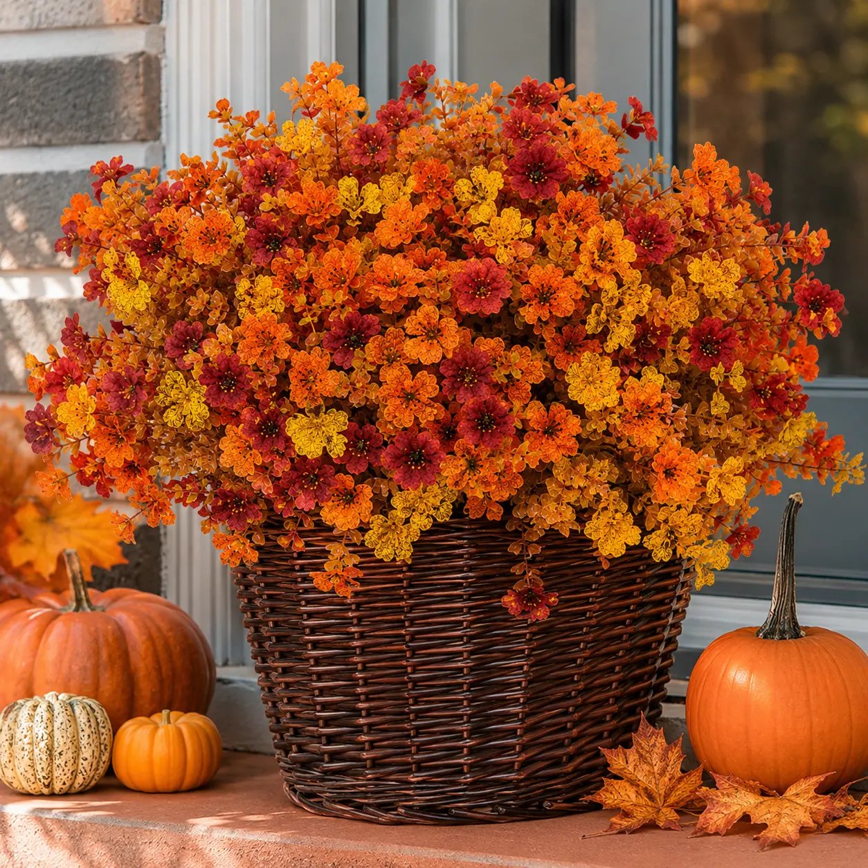 🍂 Instant Autumn Curb Appeal: 12pcs Artificial Fall Flowers | Pre-Mixed Harvest Bouquet for Porch Pots & Window Boxes | UV-Resistant, Fade-Proof Halloween Decor 