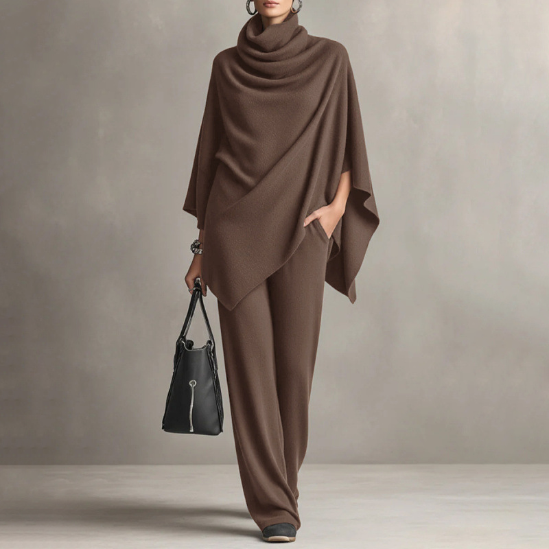 ✨ Elevated Comfort | Women's Cowl-Neck Cape & Wide-Leg Pants 2-Piece Set Free shipping