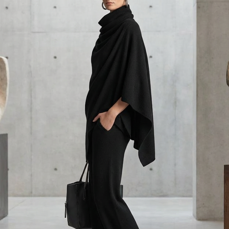 ✨ Elevated Comfort | Women's Cowl-Neck Cape & Wide-Leg Pants 2-Piece Set Free shipping