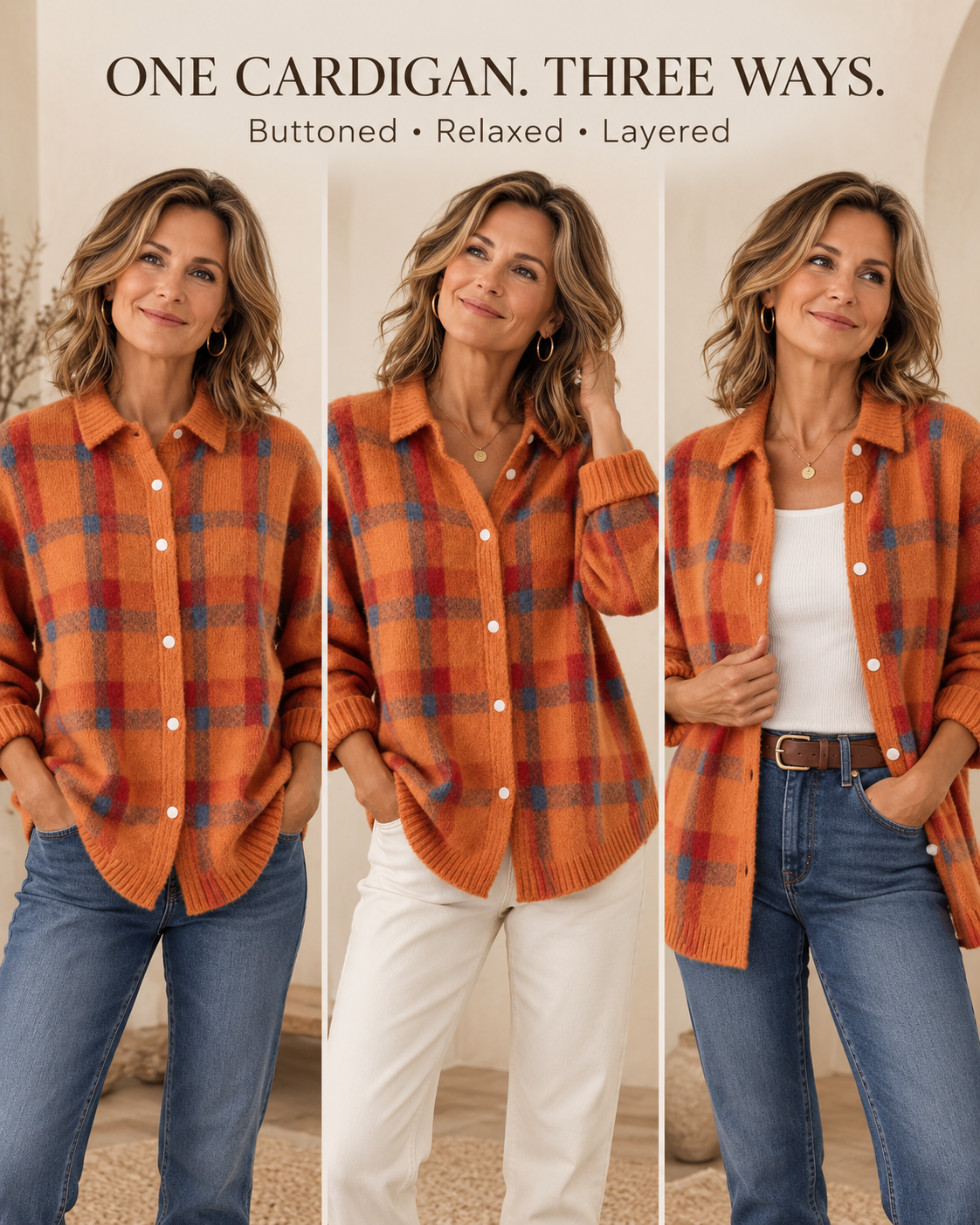 Vienna cardigan styled three different ways