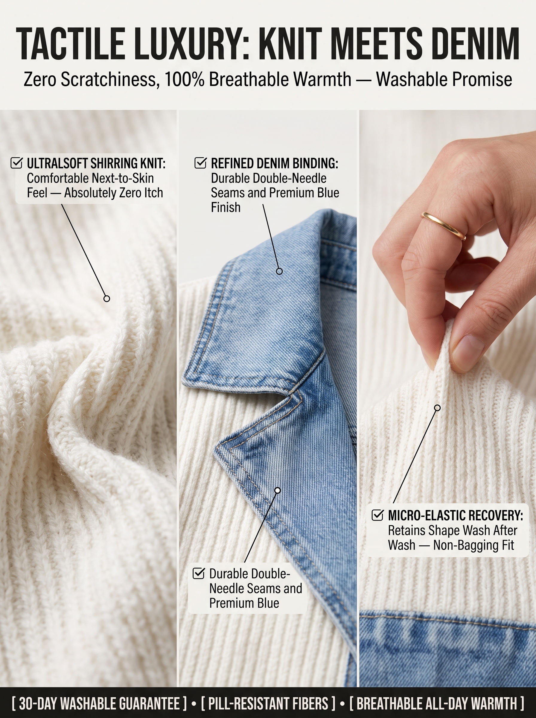 Tactile Luxury Knit Meets Denim Close-up Texture Breakdown