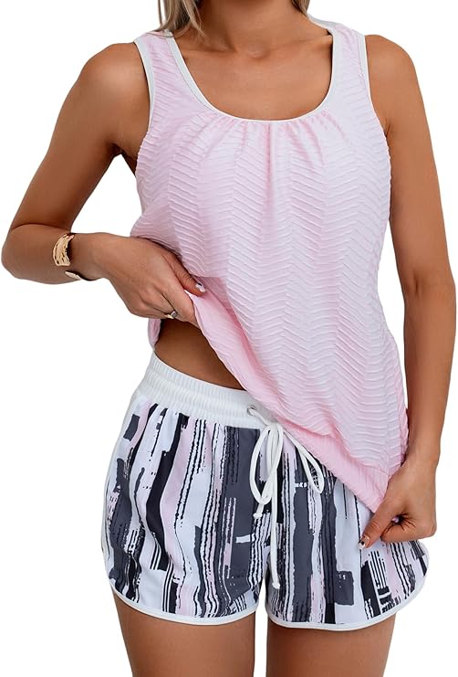💙 Soft Tone Tankini Set | Tummy Control Boy Shorts & Textured Top | Chic Enough to Wear Beyond the Beach 🌊 