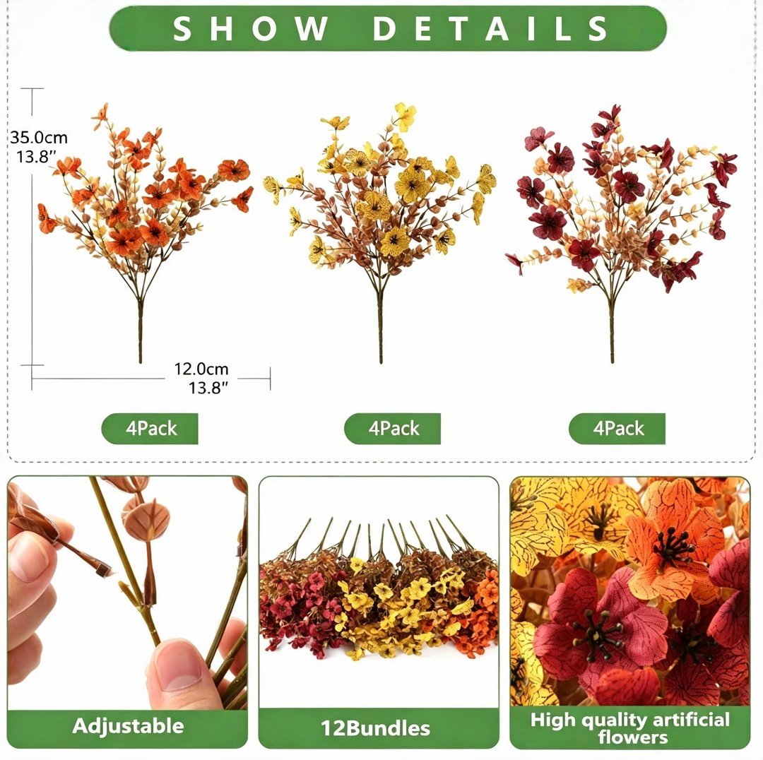 🍂 Instant Autumn Curb Appeal: 12pcs Artificial Fall Flowers | Pre-Mixed Harvest Bouquet for Porch Pots & Window Boxes | UV-Resistant, Fade-Proof Halloween Decor 