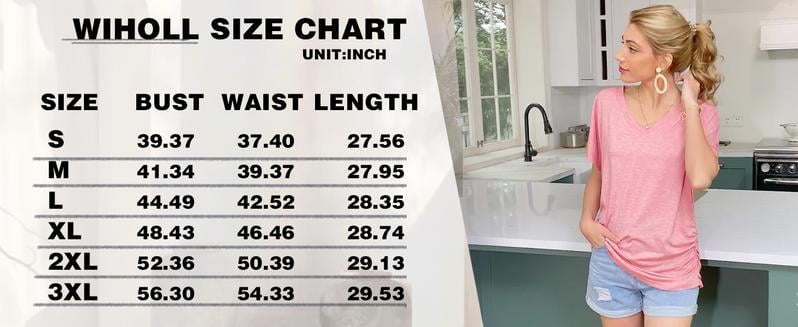 WIHOLL Womens Short Sleeve V Neck Dolman Tops with Side Shirring Loose Fit Shirts WIHOLL Womens Short Sleeve V Neck Dolman Tops with Side Shirring Loose Fit Shirts