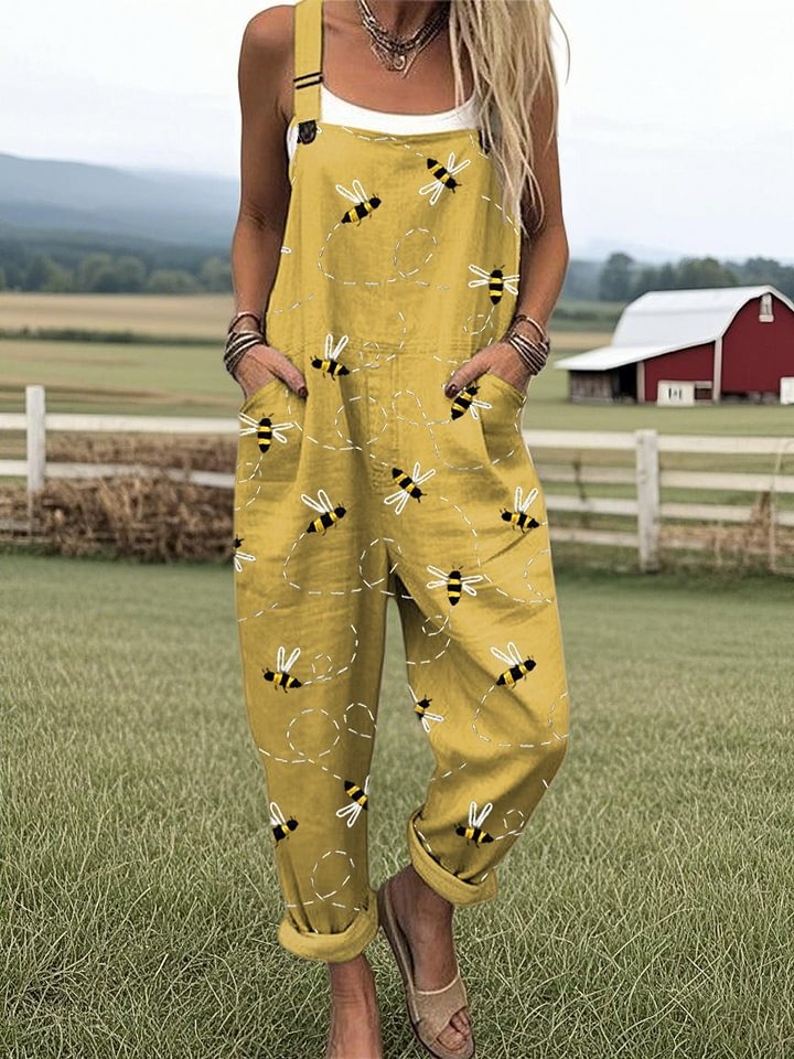 Women's Funny Chick Art Print Casual 100% Cotton Wide Leg Jumpsuit