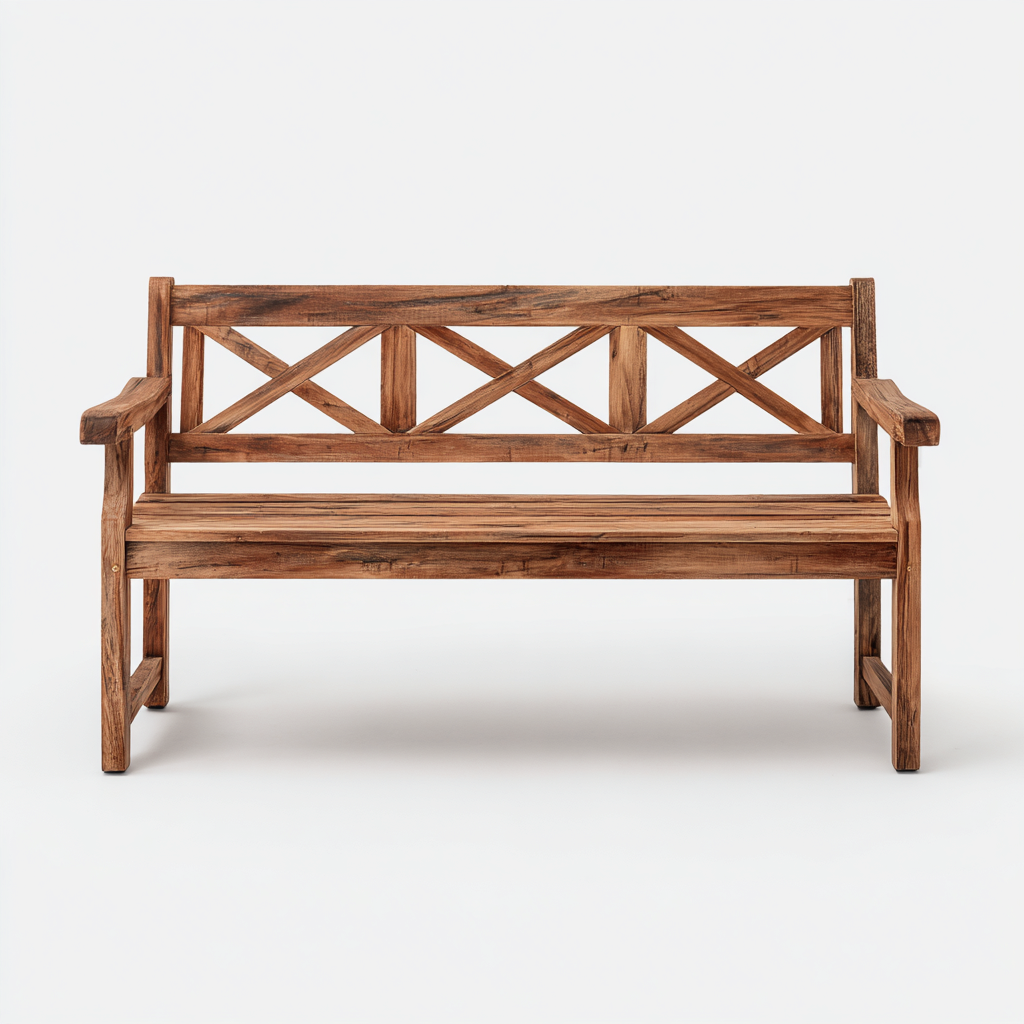 Banc de jardin bois massif dossier croisé 160x60x85 cm - marron - style rustique-Novayliving