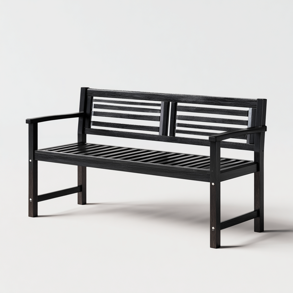 Banc de jardin en bois avec dossier et accoudoirs 150x60x85 cm - noir - style extérieur classique-Novayliving