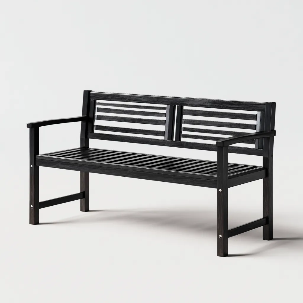 Banc de jardin en bois avec dossier et accoudoirs 150x60x85 cm - noir - style extérieur classique-Novayliving