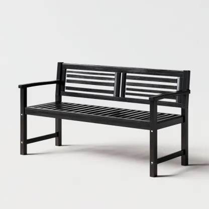 Banc de jardin en bois avec dossier et accoudoirs 150x60x85 cm - noir - style extérieur classique-Novayliving