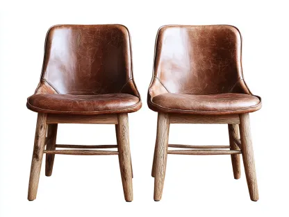 Chaise de salle à manger en simili cuir et bois 50x55x80 cm - marron cognac - style vintage-Novayliving