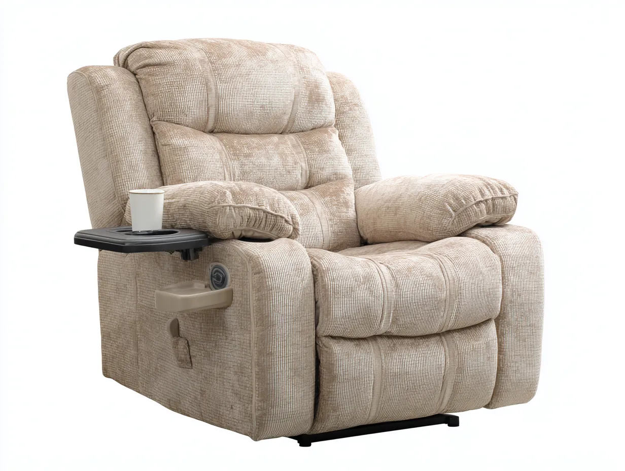 Fauteuil relax en tissu 96x100x106 cm - beige - confort relaxant pour salon-Novayliving