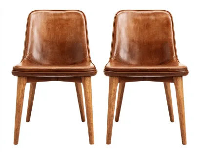 Chaise de salle à manger rembourrée similicuir 2 pièces 50x55x80 cm - Marron - Style vintage-Novayliving