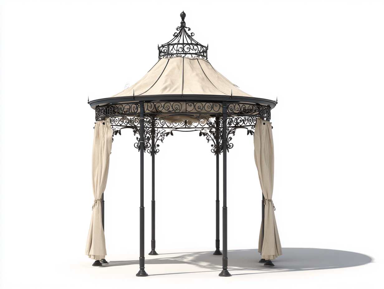 Pergola da giardino-metallo-poliestere-320x320x310 cm-nero-beige-stile classico elegante per esterni-Roluxlyinterior