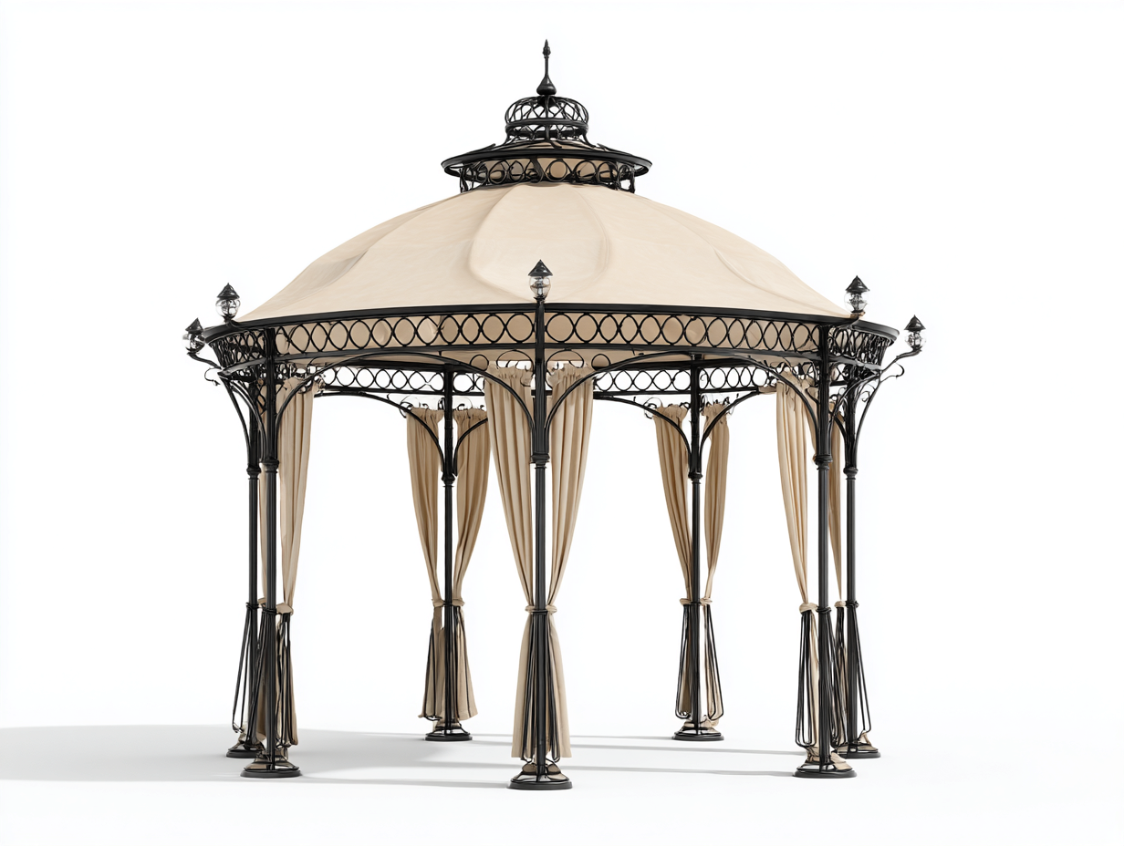 Pergola da giardino-metallo-poliestere-360x360x320 cm-nero-beige-stile classico per esterni-Roluxlyinterior