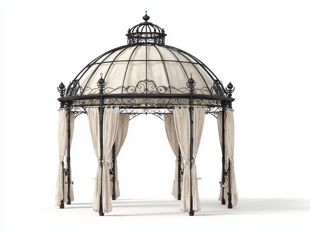 Pergola da giardino-metallo-poliestere-380x380x340 cm-nero-beige-stile classico decorativo per esterni-Roluxlyinterior