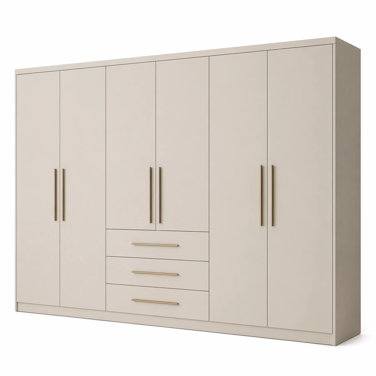 Armario moderno grande crema con cajones centrales y puertas lisas