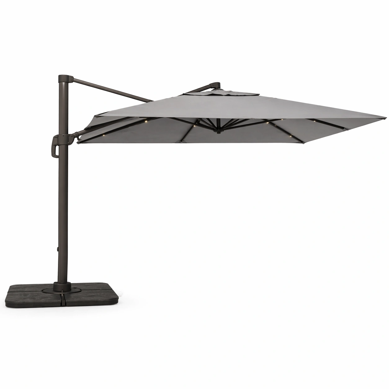 Parasol exterior con brazo lateral y sistema de iluminacion