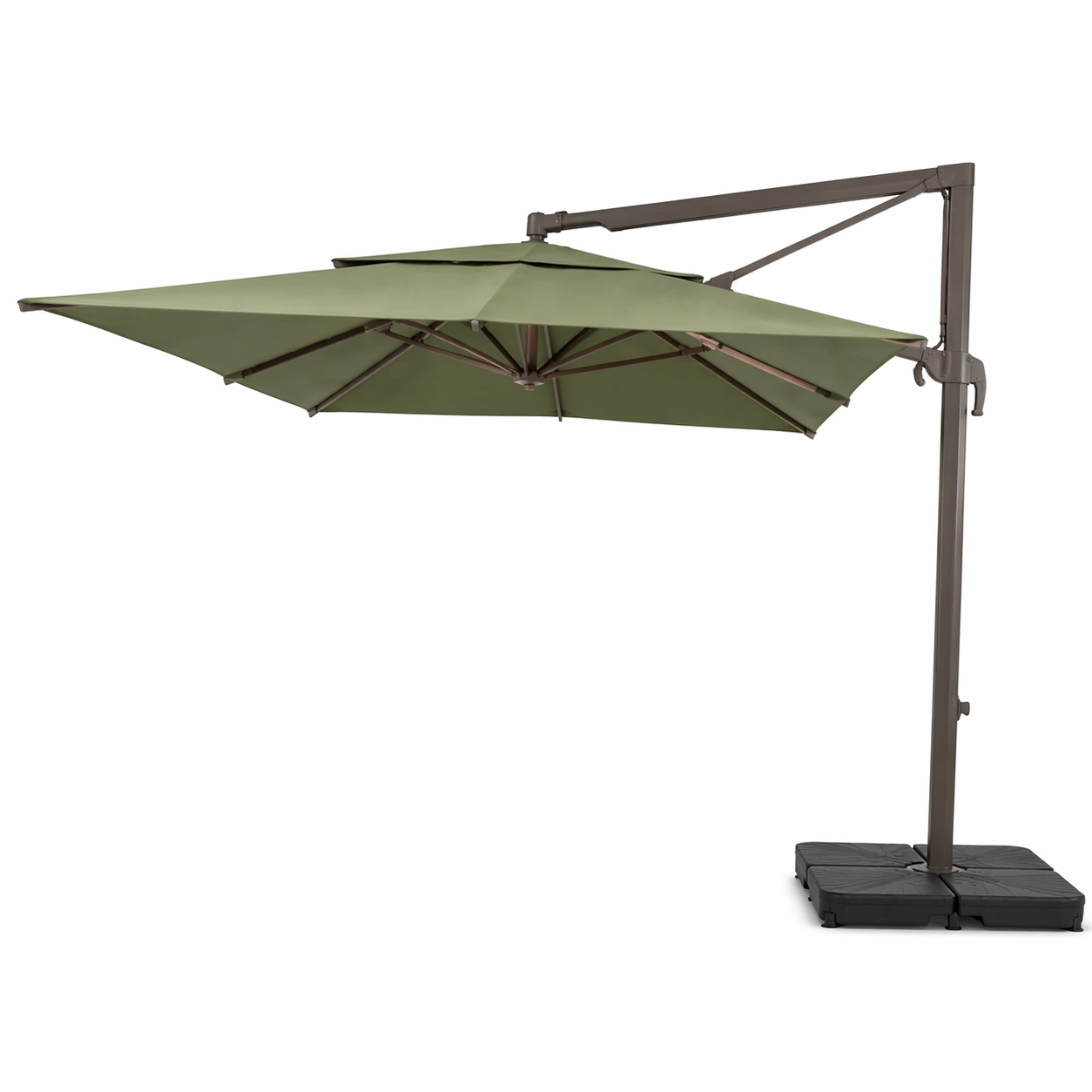 Parasol exterior grande con cubierta verde y base estable