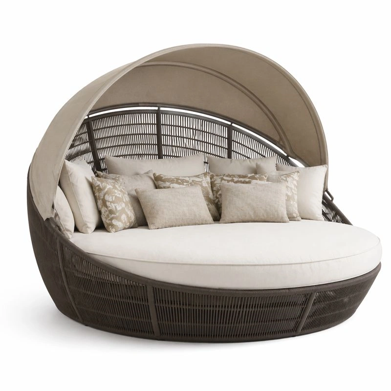 Cama lounge exterior redonda beige con capota