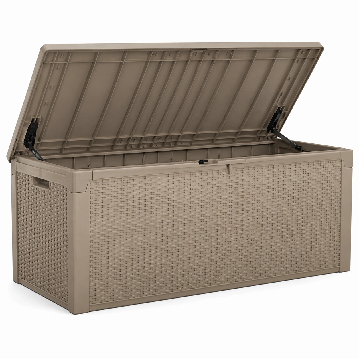 Caja de almacenamiento exterior beige con tapa elevable
