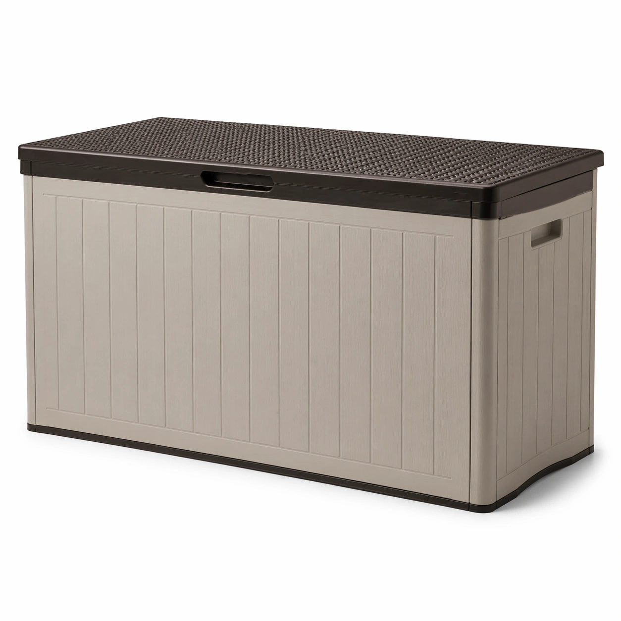Baul de jardin plastico rigido beige con tapa marron