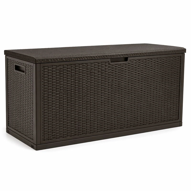 Caja almacenamiento exterior efecto ratan marron clasico