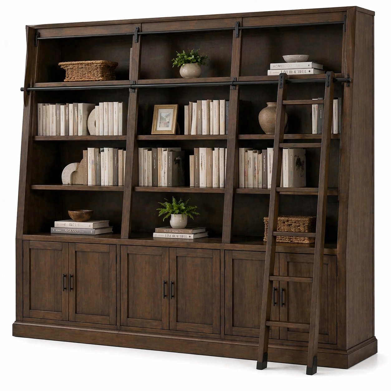 Estanteria grande madera con escalera deslizante estilo clasico