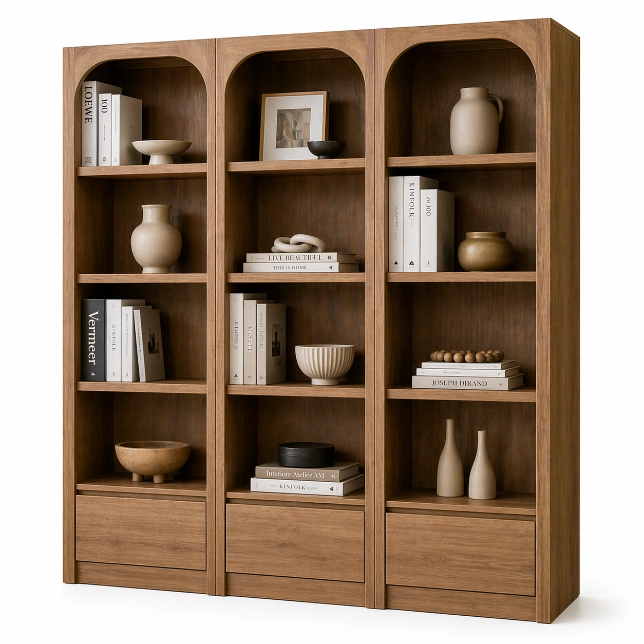 Estanteria modular madera con nichos abiertos y cajones