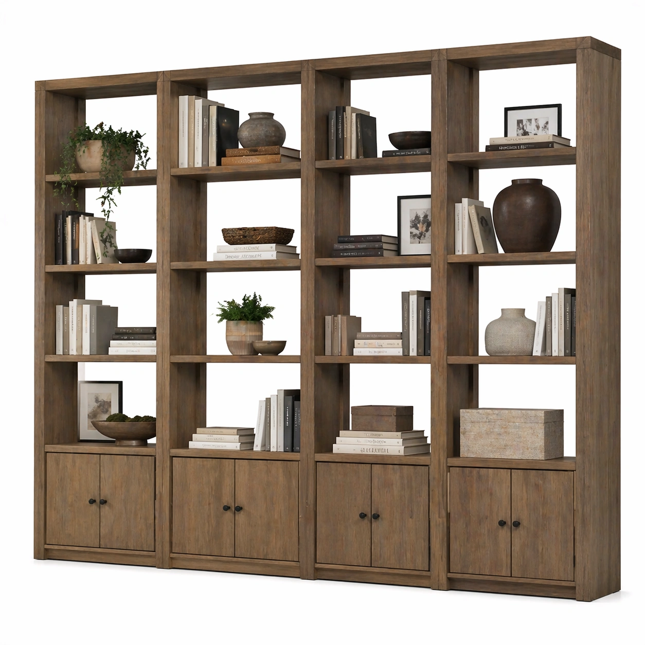 Estanteria abierta madera con multiples compartimentos