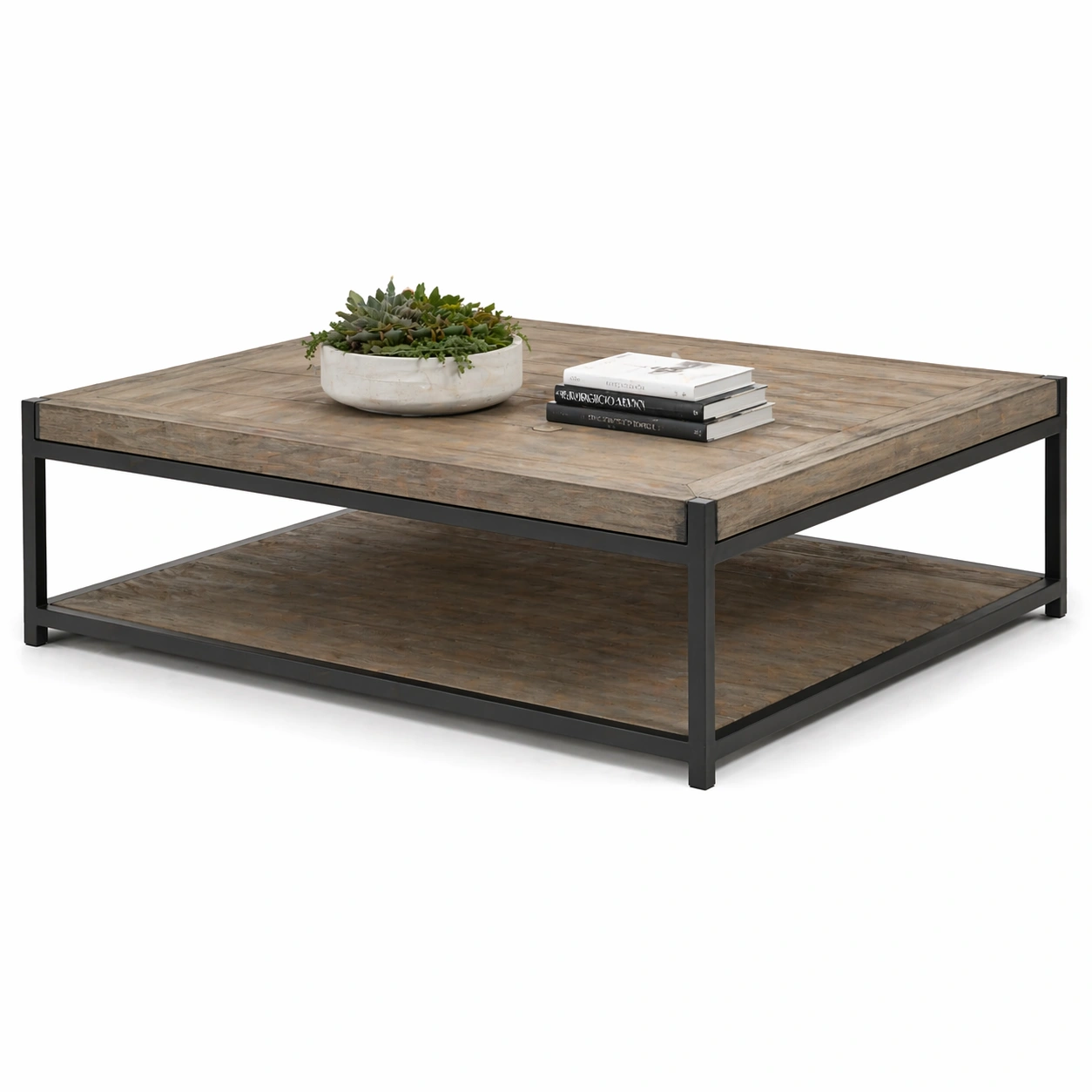 Mesa de centro industrial madera y metal marron