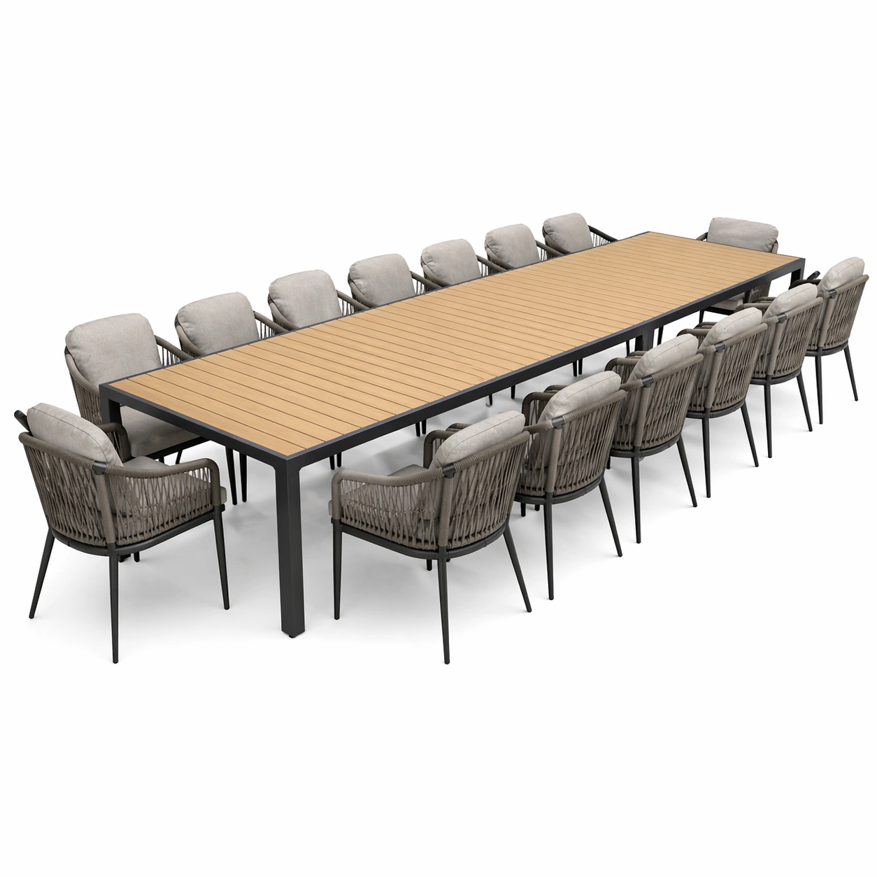 Mesa de comedor exterior grande con 12 sillas estilo moderno