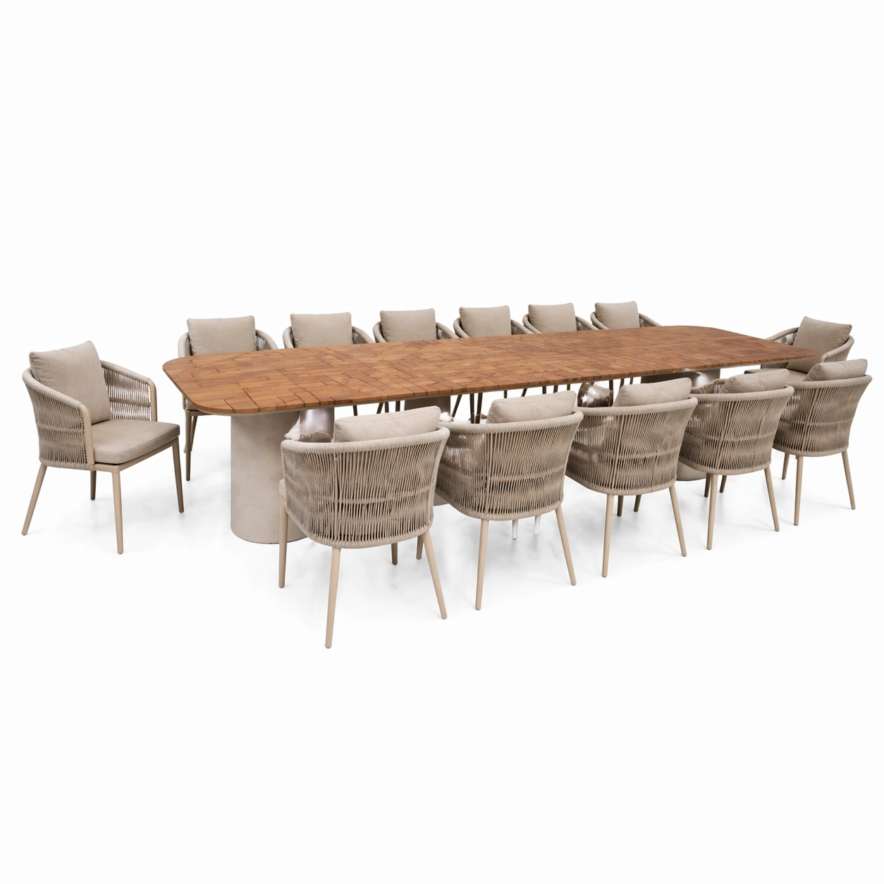 Mesa comedor exterior grande madera maciza con sillas