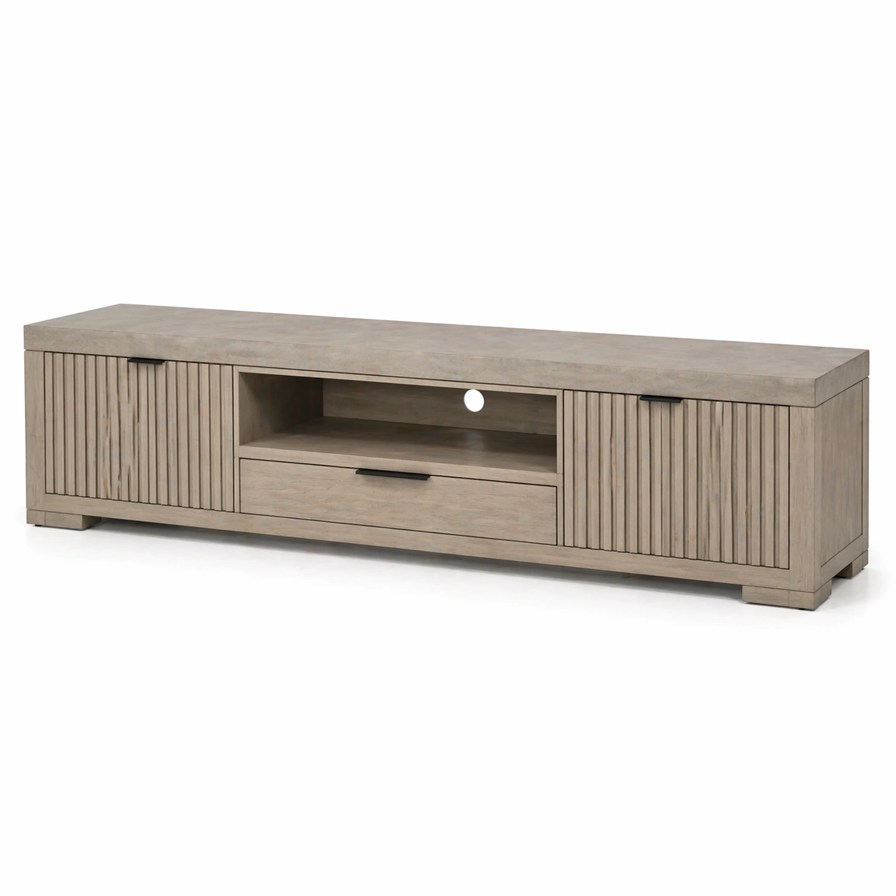 Mueble TV madera clara con cajon central y puertas laterales