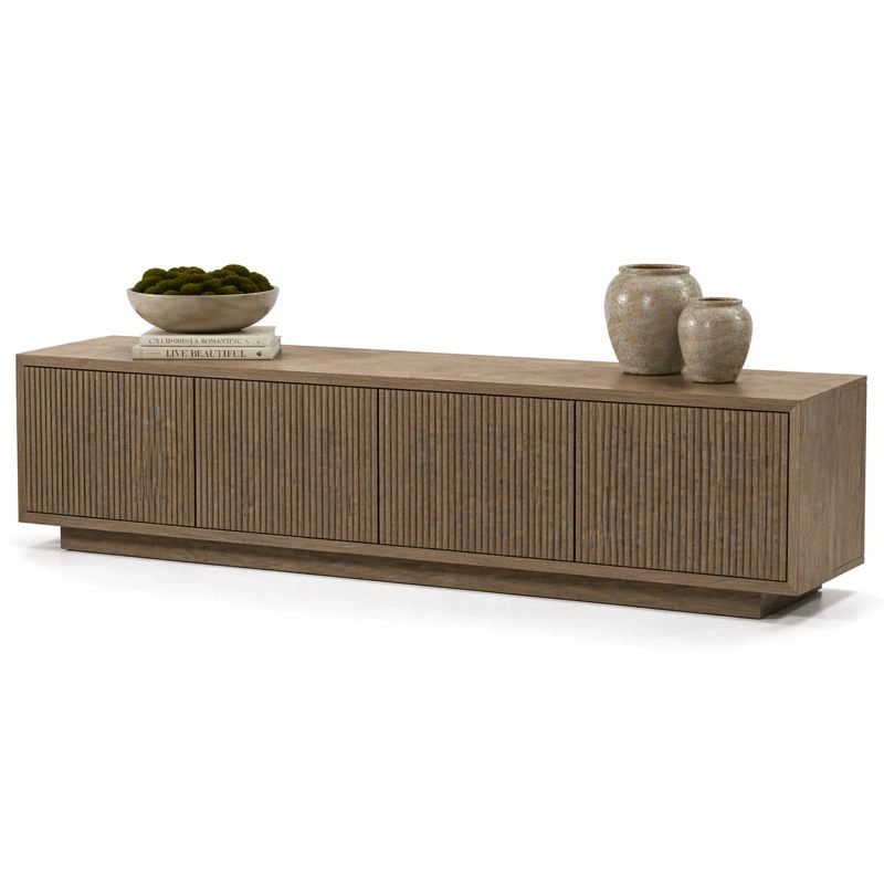 Mueble TV minimalista madera clara sin tiradores