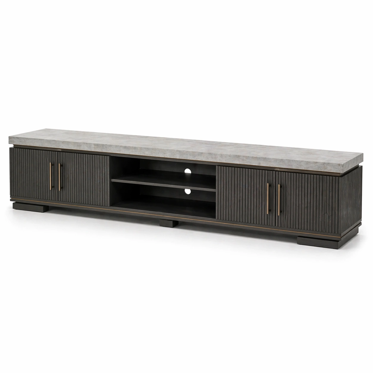 Mueble TV moderno gris con puertas texturizadas